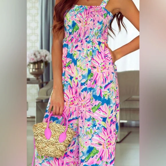 Gorgeous Abstract Colorful Wide Leg Jumpsuit with Pockets - Picture 9 of 9